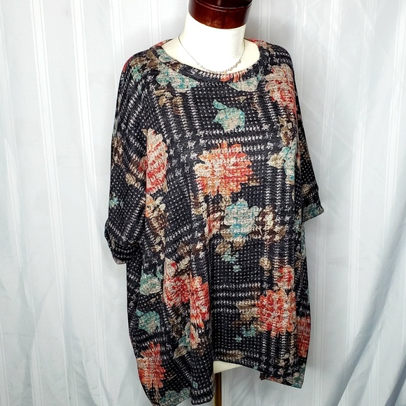 BOXY SWEATER TEE HOUNDSTOOTH FLORAL - Picture 1 of 3
